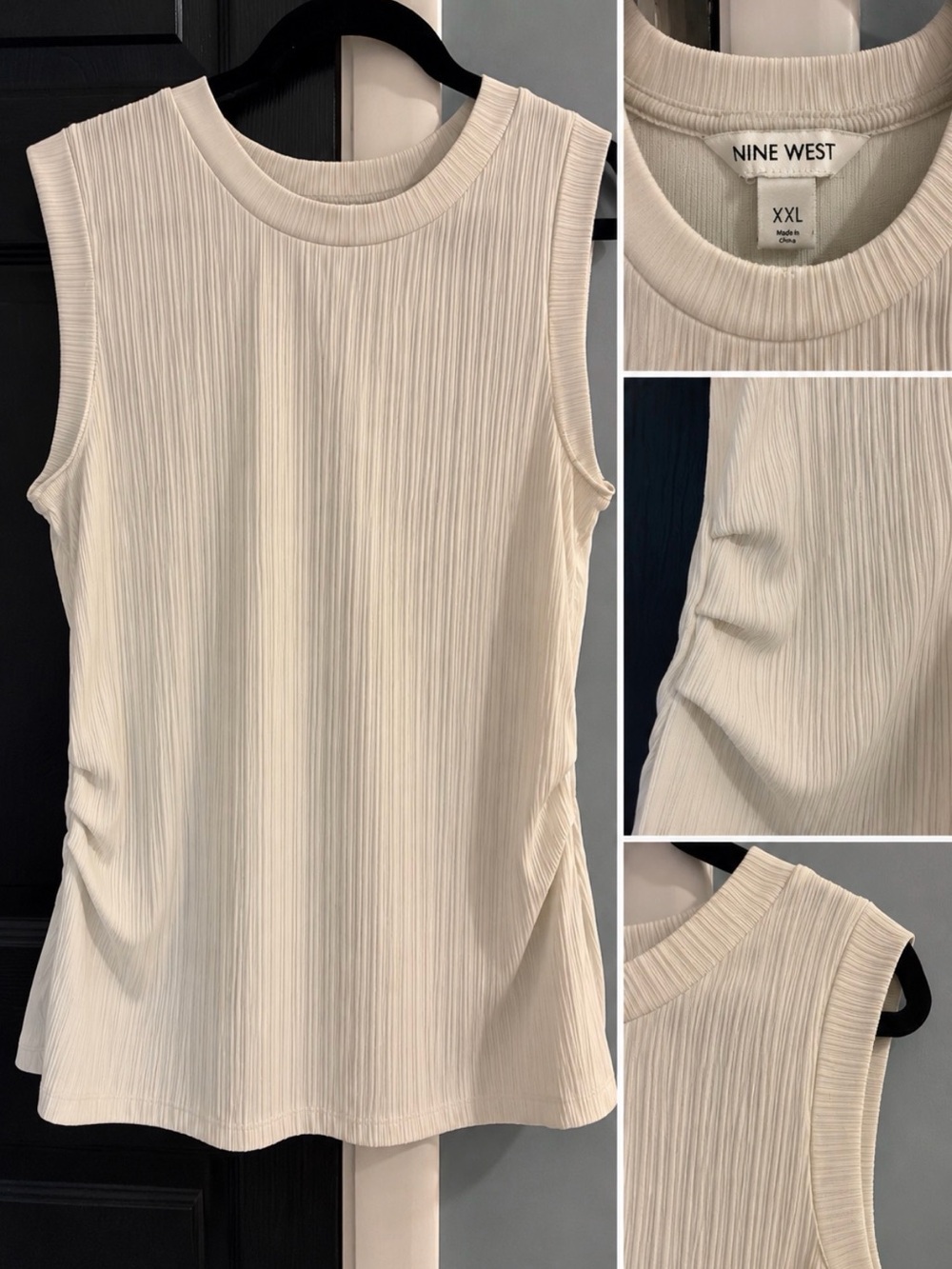 Nine West Cream Ribbed Sleeveless Crewneck Tank